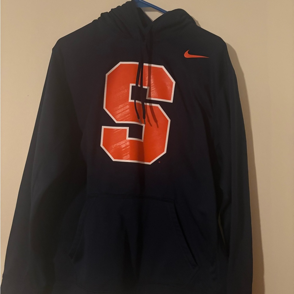 Nike Men's Dark Blue Syracuse Hoodie with Orange Lettering